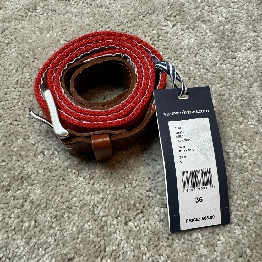 NWT Vineyard Vines Men's Red Canvas Club Belt Red Nautical $68 Sz 32 or 36 or 38